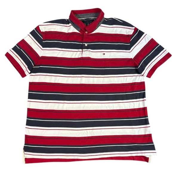 Tommy Hilfiger Stripped Polo Shirt Red White & Blue Men’s XL - Picture 1 of 7